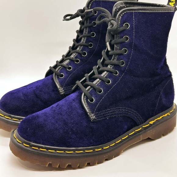 1990s Vintage Dr. Martens 1460 Pascal Purple Velvet Boots - Picture 3 of 7
